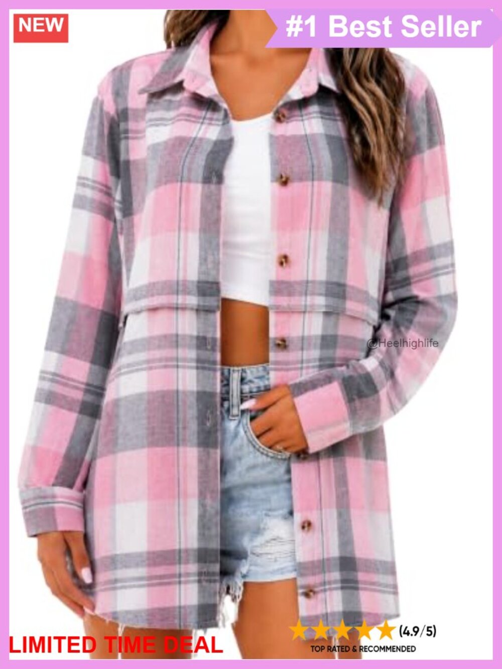 Womens Plaid Flannel Shirt Long Sleeve Button Down